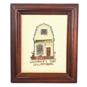 Framed Colonial Williamsburg Wigmaker's Shop Needlepoint Art